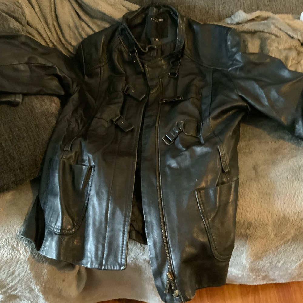 Biker Black Leather Zip-Front Jacket